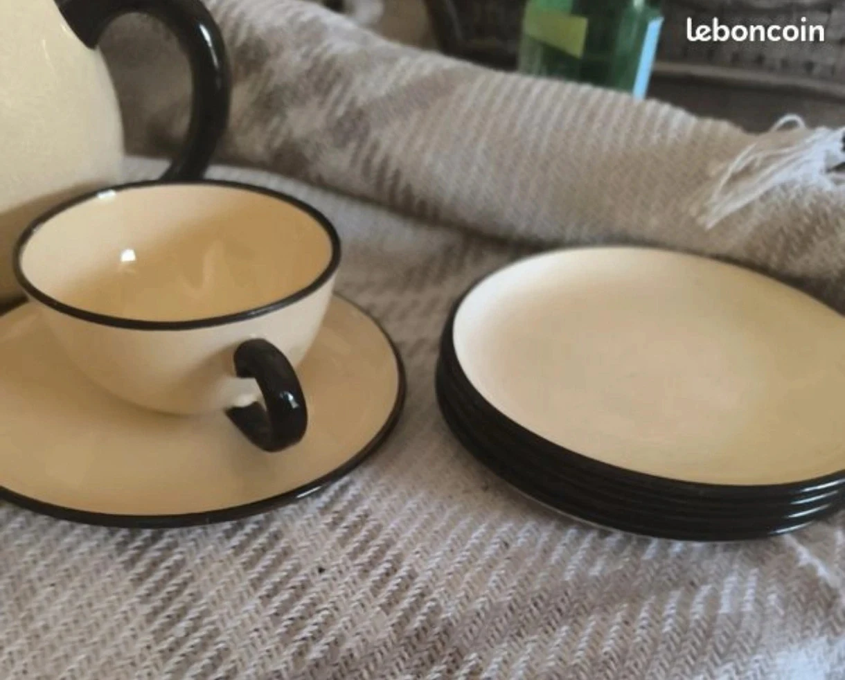 Juego de té antiguo HBCM France – crema y negro – Art déco – photo 6